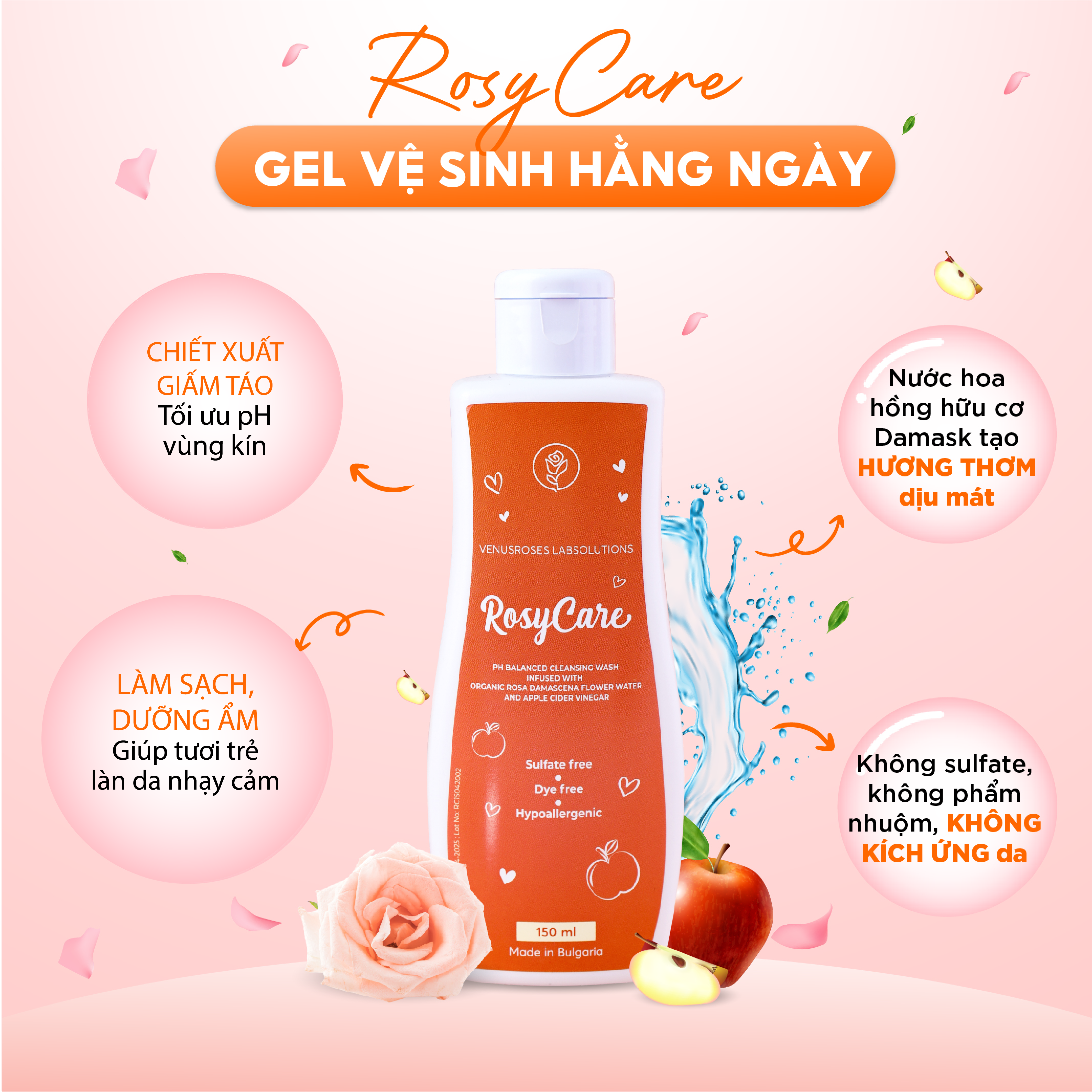 Dung dịch vệ sinh hàng ngày RosyCare – dịu nhẹ, an toàn, ngăn ngừa viêm nhiễm