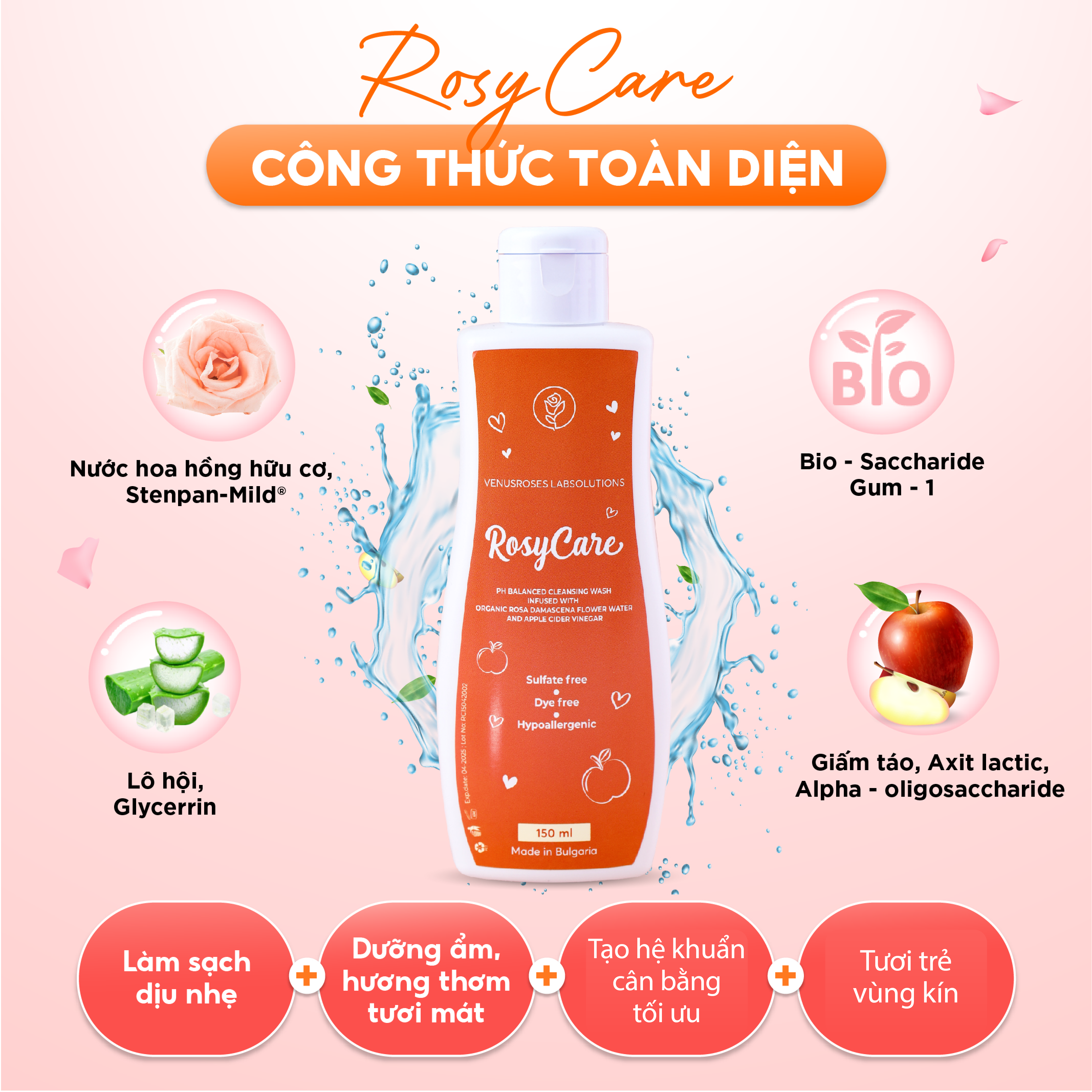 Gel vệ sinh hàng ngày RosyCare – Làm sạch an toàn, dưỡng ẩm, kháng khuẩn, tái tạo da vùng kín